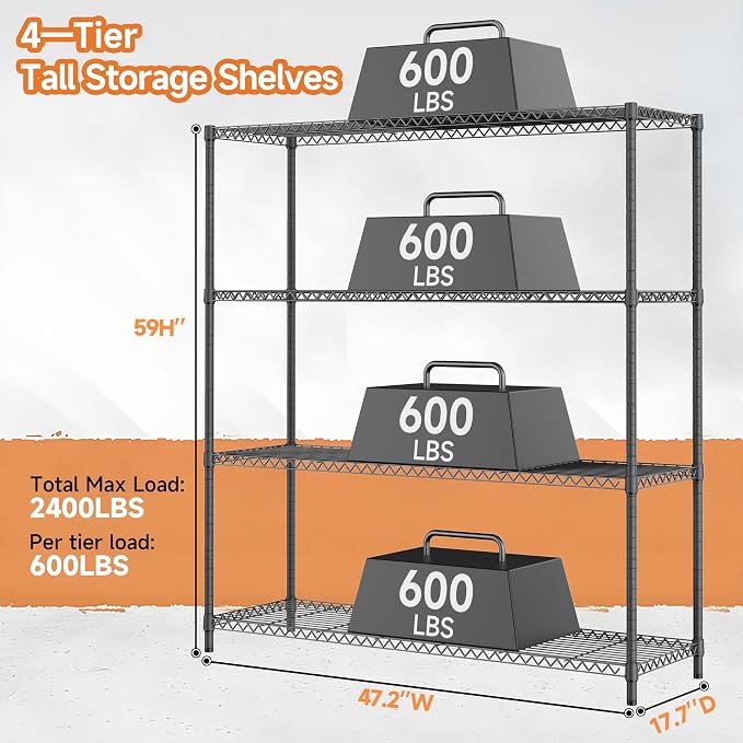 M MZG 2400LBS 47.3" W Stand Shelf Wire Rust-Proof Outdoor Storage Shelving - Image 3