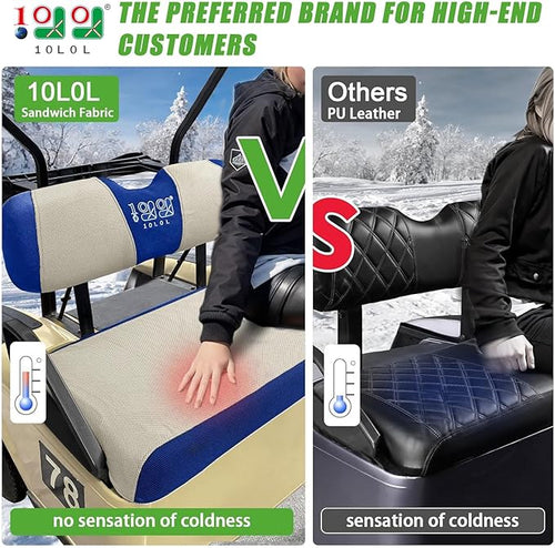 10L0L Golf Cart Seat Covers Kit - Universal Fit for EZGO TXT/RXV Front Seats | Breathable Mesh Fabric | Easy Installation | Beige & Blue (No Staples Required)