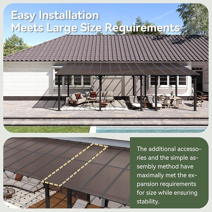 Aoxun 26’x10’ Gazebo with Aluminum Frame & Polycarbonate Panel, Outdoor Patio - Image 9