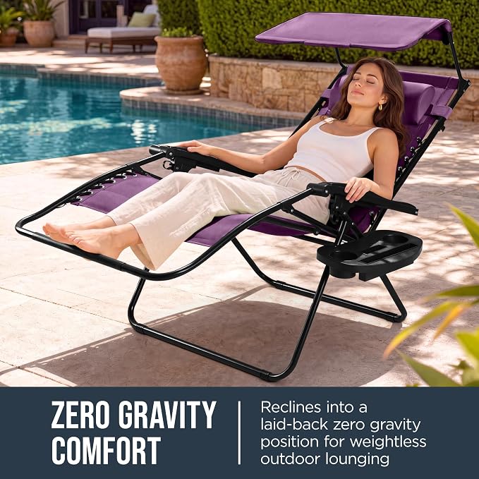 Best Choice Products Oversized Padded Zero Gravity Chair w/Canopy Headrest Cup - Image 3