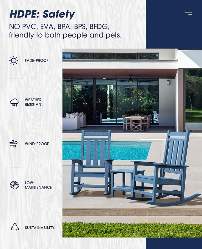 Oversized Outdoor Rocking Chair Set of 4, HDPE Patio Rockers - Image 7