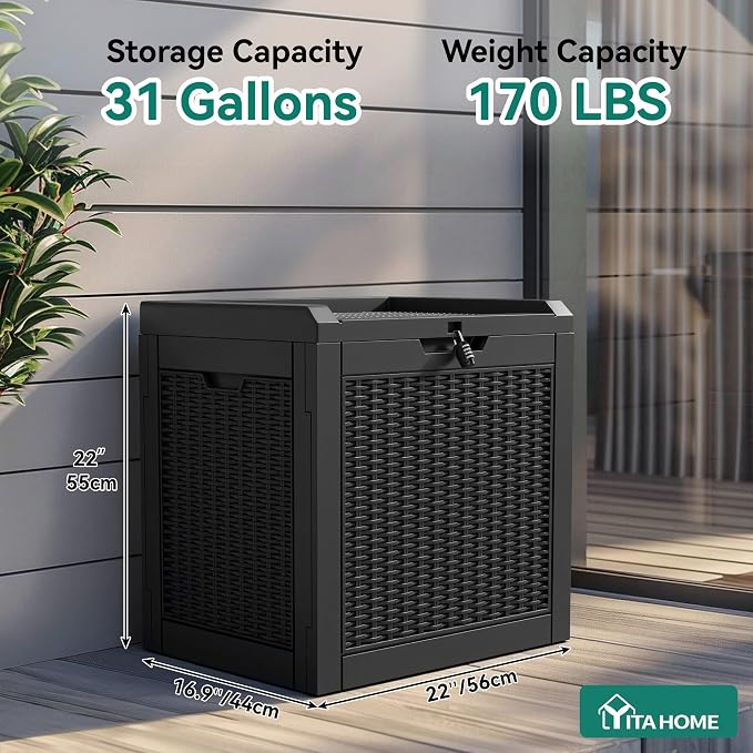 YITAHOME 32 Gallon Outdoor Storage Box | Water Resistant Resin Deck Box - Image 5