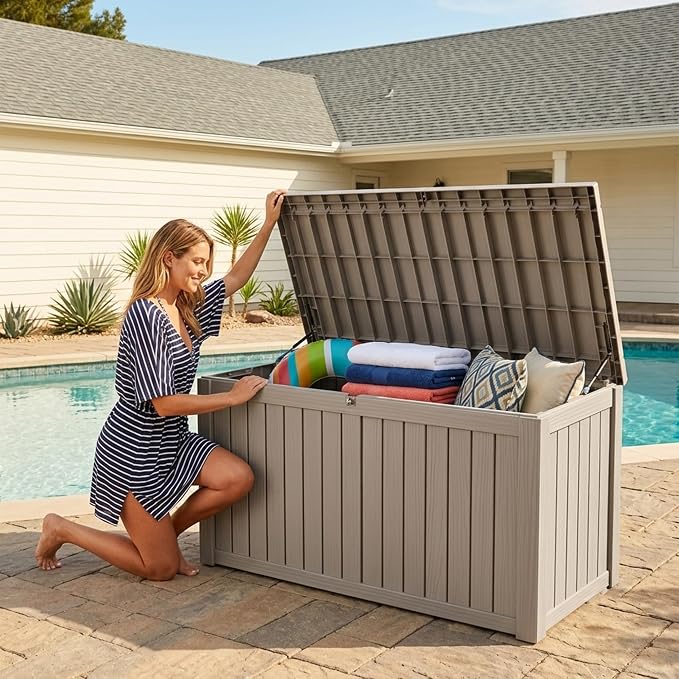 Outdoor Storage Box, 180 Gallon Waterproof Deck Box, Piston-Lift Tall Standing - Image 9