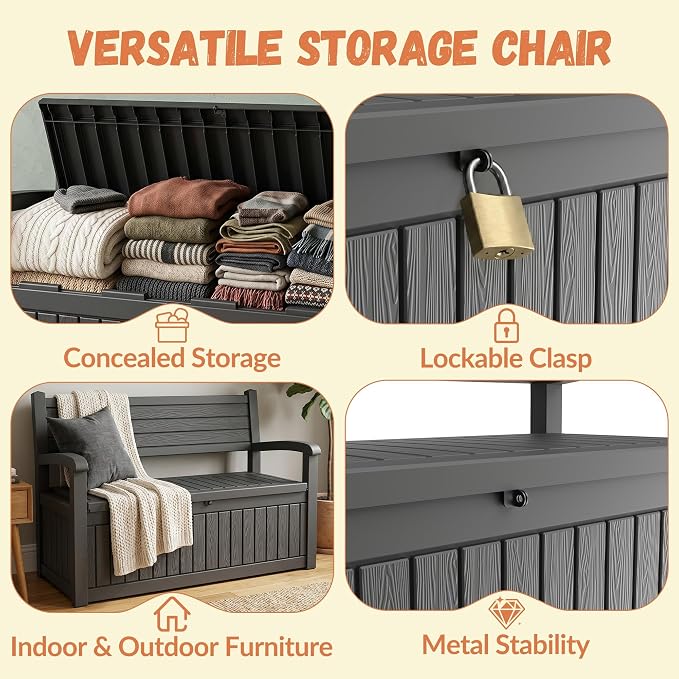 100 Gallon Outdoor Storage Bench, Lockable Patio Storage Bench, - Image 5