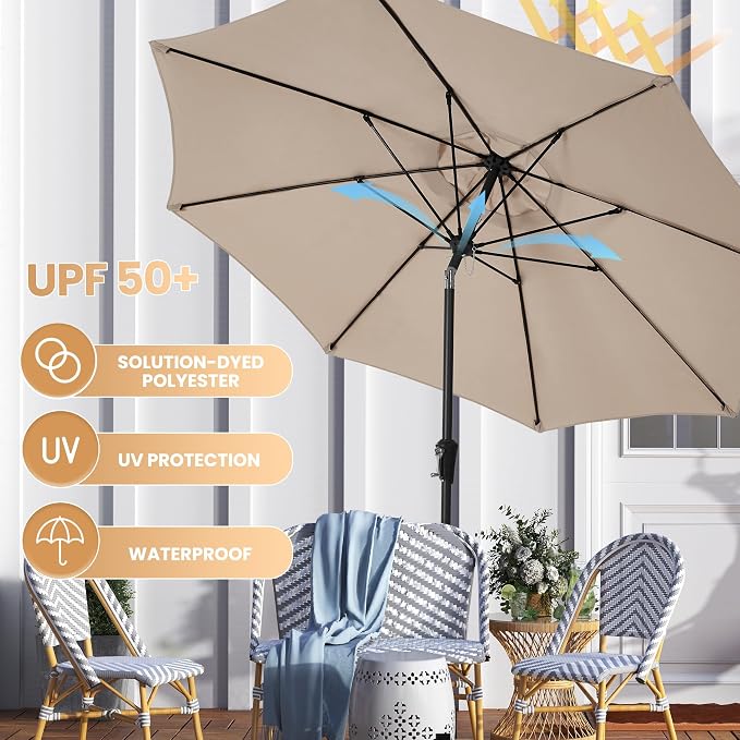 Ayge 9 FT Patio Umbrella Outdoor Table Umbrella Fiberglass Frame Beige | 9 FT - Image 6