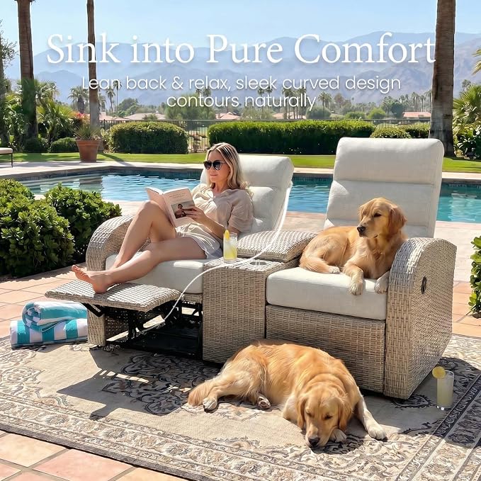 Oversized 2 Pieces Wicker Outdoor Recliner Loveseat - Image 5