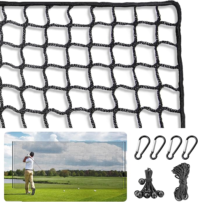 ORIENGEAR Golf Netting for Garage, Golf Hitting Practice Net 10x15ft 10x20ft, Backyard DIY Nets for Chipping Driving and Baseball Hockey Soccer Sports, with Rope and Buckle (NET ONLY Without Poles)