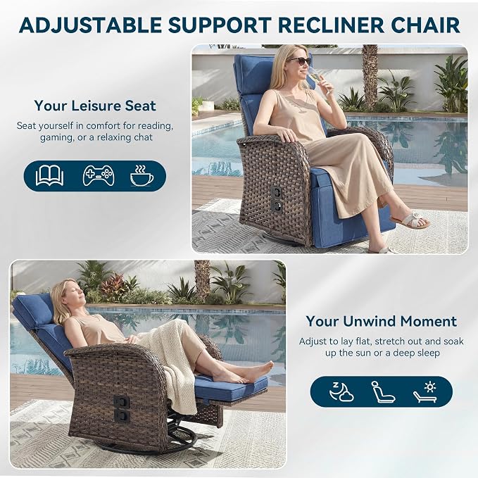 3 Pieces Zero Gravity Patio Swivel Recliner Chairs Set of 2 - Image 3