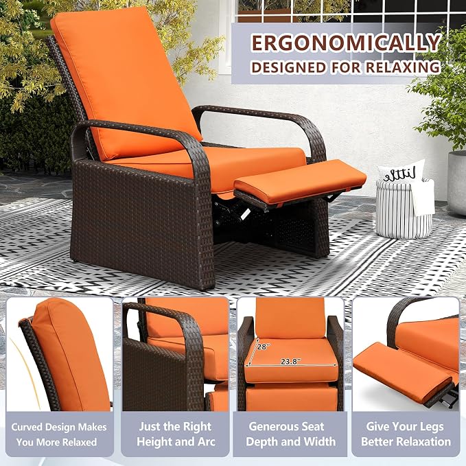 Outdoor Recliner, Aluminum Frame Patio Chaise Lounge Chairs - Image 5