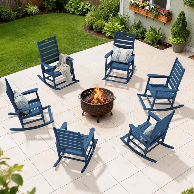 SERWALL Outdoor Rocking Chair Set of 6, Oversized HDPE Rocker, All Weather - Image 10