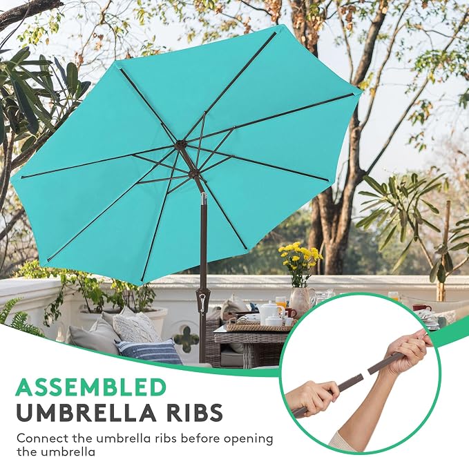 JEAREY 10 ft Outdoor Patio Umbrella w/Tilt and Crank, Turquoise | 8 Sturdy Ribs - Image 4