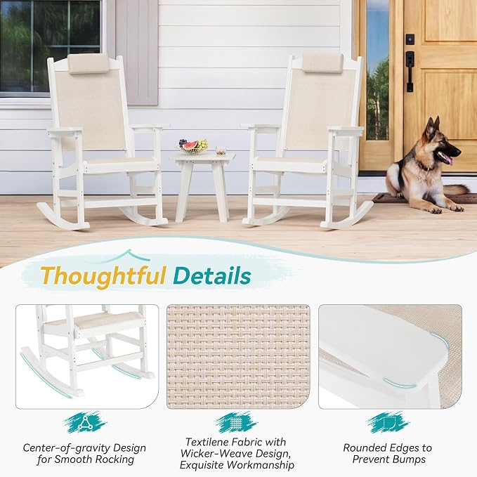 3-Piece Outdoor Rocking Chair Set, HDPE Patio Rocking Chair - Image 7