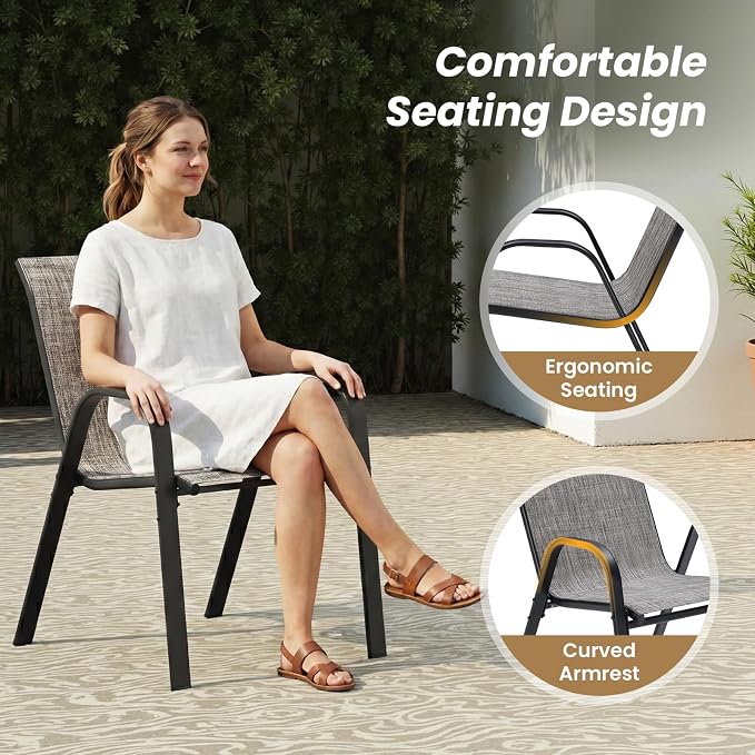 Patio Chairs Set of 6, Stackable Outdoor Dining Chairs - Image 9