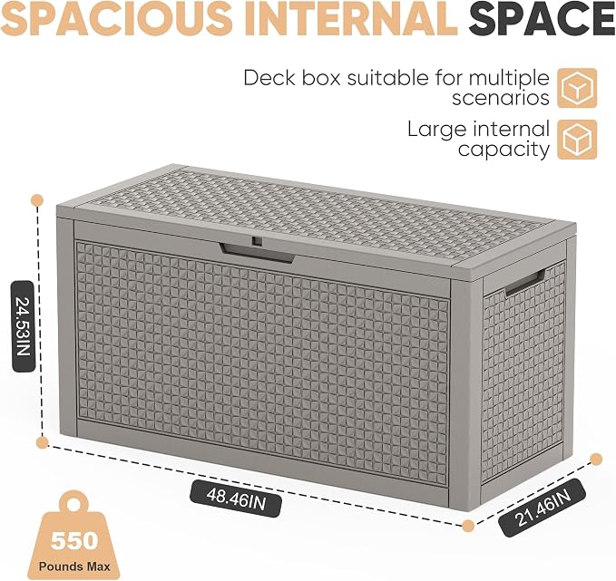 110 Gal Waterproof Outdoor Storage Box UV Resistant Deck Box | Extra-large - Image 3