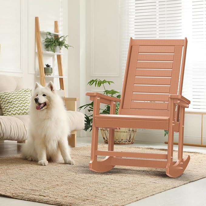 GREENVINES Oversized Outdoor Rocking Chairs Set of 2, HDPE Rocker, Teak | 21.7" - Image 2