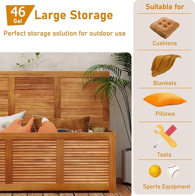 RELAX4LIFE Deck Box Acacia Wood, 46 Gallon Backyard Storage Bin Container - Image 5