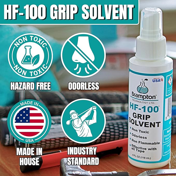 Brampton HF-100 Premium Golf Grip Solvent for Regripping Golf Clubs and Golf Grip Repair - Shake and Spray Golf Grip Solution - Non-Toxic, Non-Flammable, and Odorless Golf Grip Solvent