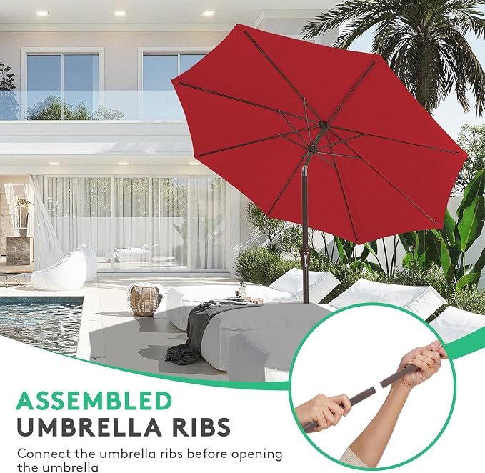 JEAREY 10 ft Outdoor Patio Umbrella w/Tilt and Crank, Light Red | 8 Sturdy Ribs - Image 4
