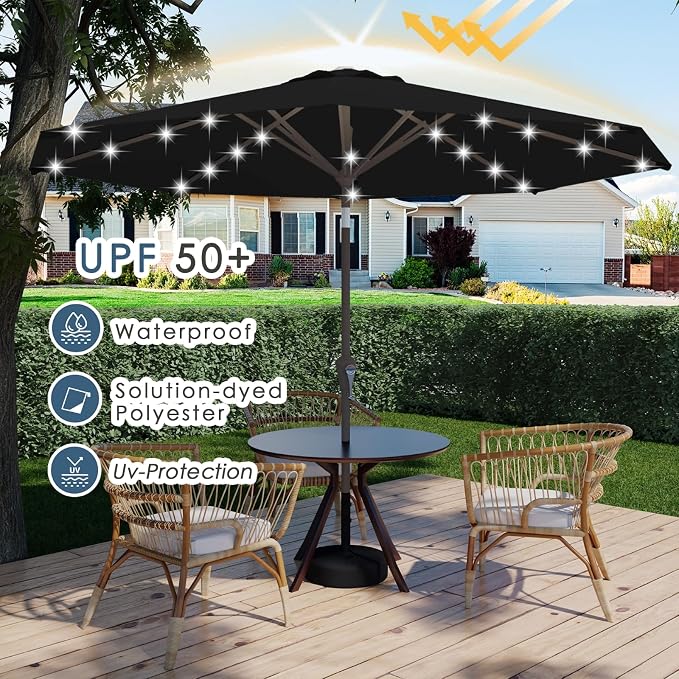 9FT Patio Umbrella with Solar Lights, Outdoor Market Umbrella with Tilt and - Image 5