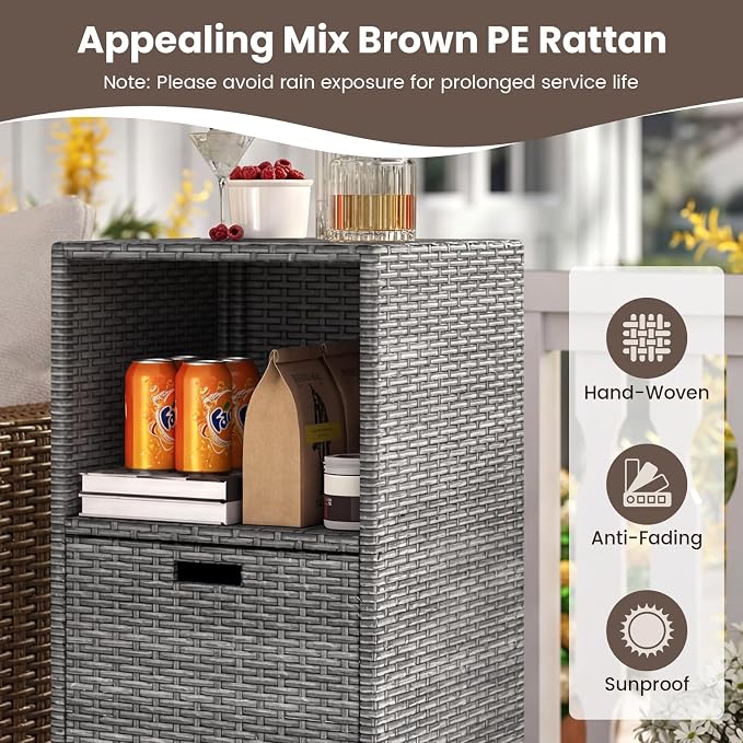 Tangkula Rattan Outdoor Storage Cabinet, Patiojoy Outdoor Wicker Cabinet - Image 3