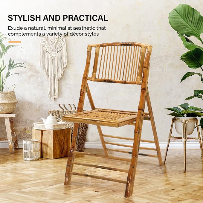 VINGLI Bamboo Folding Chair, Foldable Dining Wood Chairs Comfortable Seat - Image 3