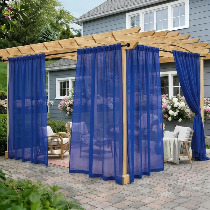 Outdoor Sheer Curtains for Patio Waterproof, 2 Panels Rod Pocket Indoor/Outdoor by Awnmeow