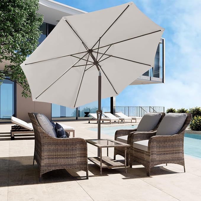 JEAREY 9FT Outdoor Patio Umbrella, Market Umbrella, Fog Gray | Outdoor Table - Image 4