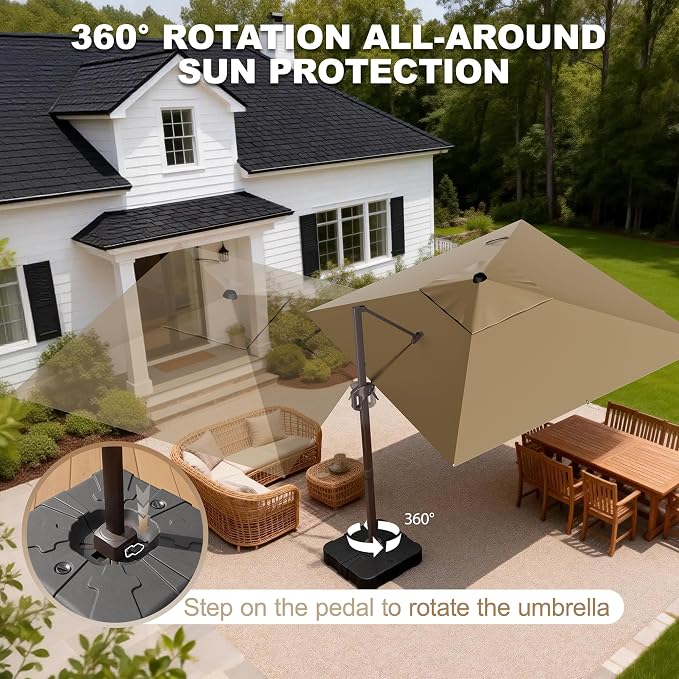 9' X 12' Cantilever Patio Umbrella Rectangle Outdoor Umbrella, 6-Level Tilt & - Image 3