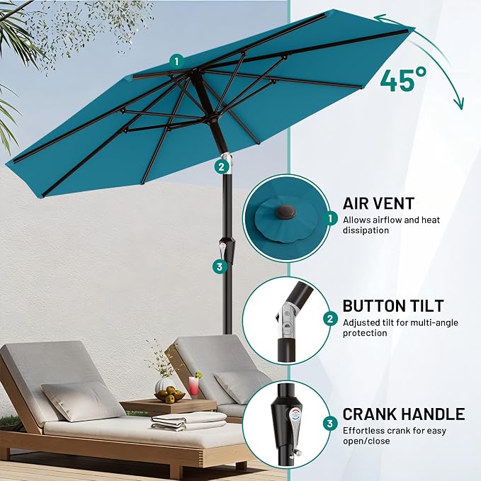 9 FT Patio Umbrella for Outdoor, Outdoor Table Umbrella - Image 5