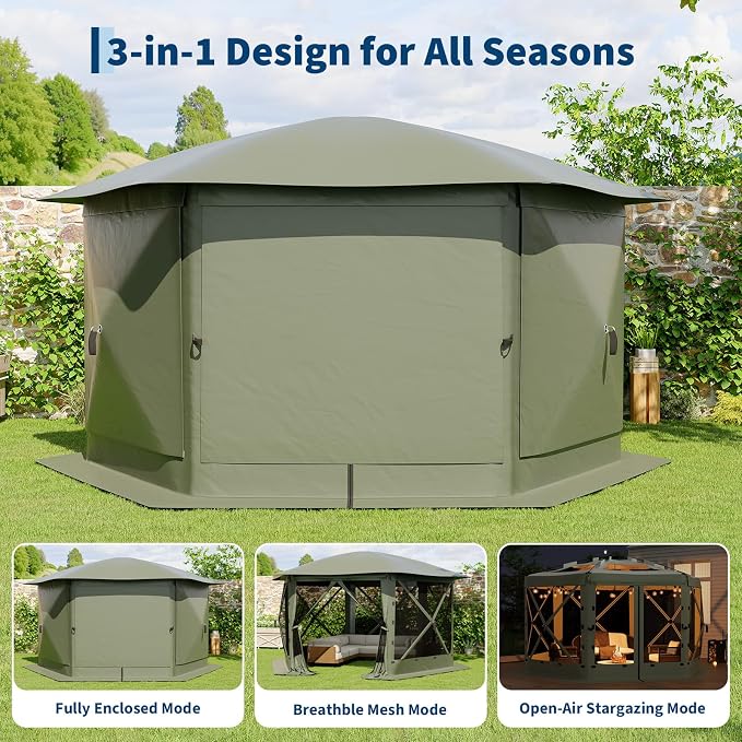 13FT Pop-Up Gazebo Tent with Mesh Netting, Removable Top & Wind Cloths | - Image 3