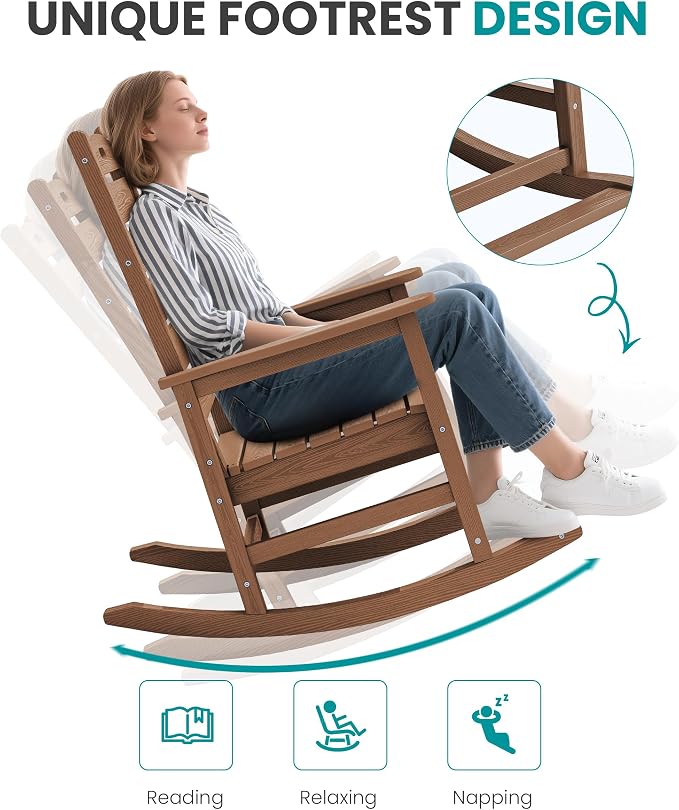 SERWALL Outdoor Rocking Chair Set of 6, Oversized HDPE Rocker, All Weather - Image 7