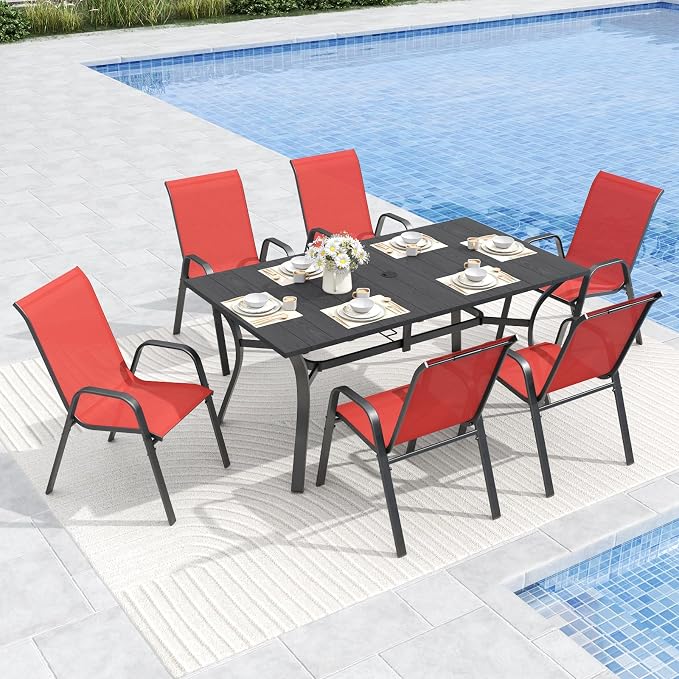 Patio Dining Chairs Set of 6 Outdoor Stackable Dining Chairs - Image 2