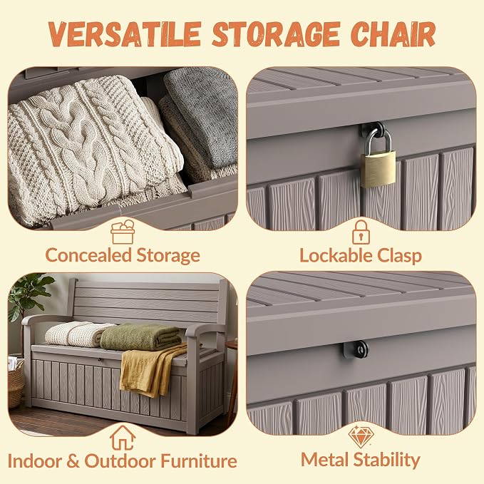 120 Gallon Outdoor Storage Bench, Lockable Patio Storage Bench, - Image 4