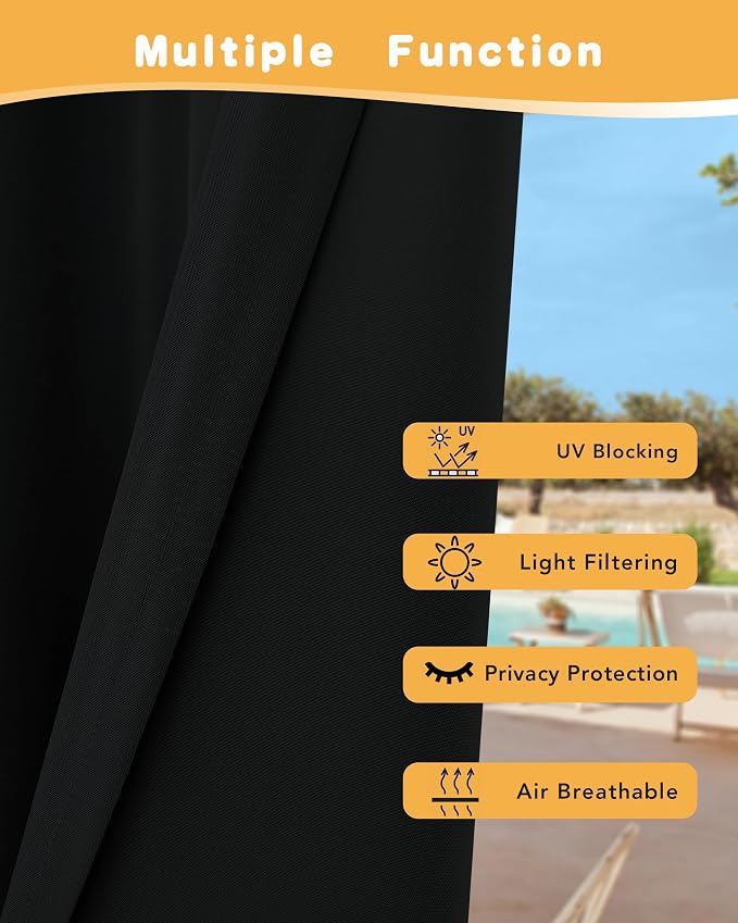 HolidayIdeas Outdoor Curtains for Patio Waterproof 4 Pcs 54x120 Inch Black | - Image 3