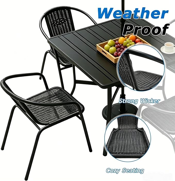 8 Pack Black Stackable Outdoor Rattan Chairs, All-Weather Patio Seating - Image 4