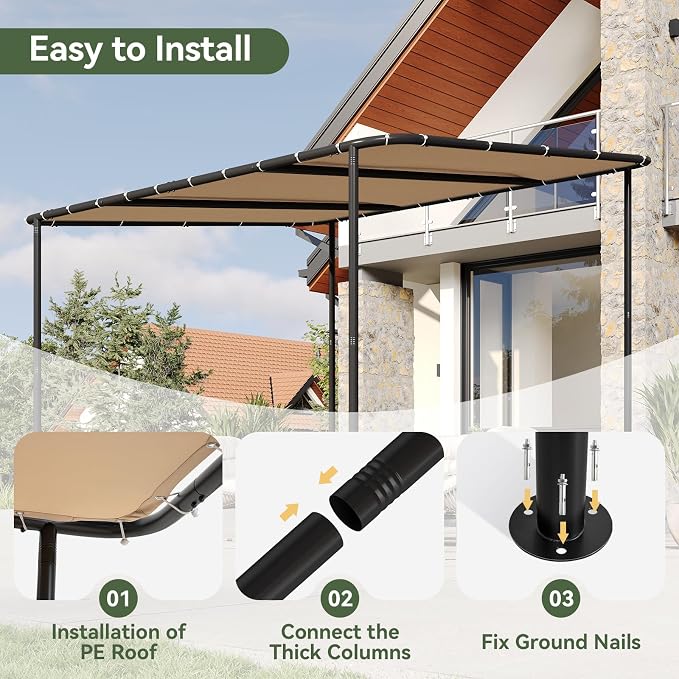 Aoxun 10x10 Lean-to Gazebo, Sloped Pergola Porch Canopy Awning - Image 3