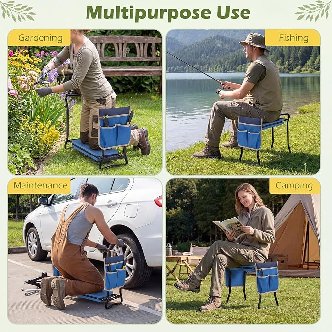 2-in-1 Garden Kneeler and Seat, Folding Garden Seat w/EVA Foam Kneeling Pad & - Image 5