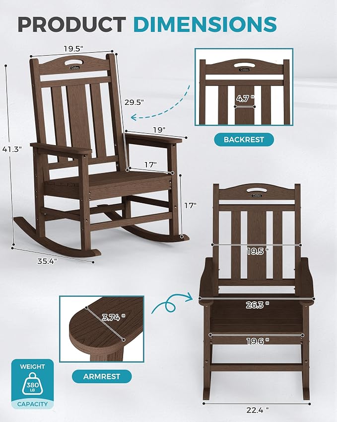 Oversized Outdoor Rocking Chair, High Back Patio Rocker - Image 2