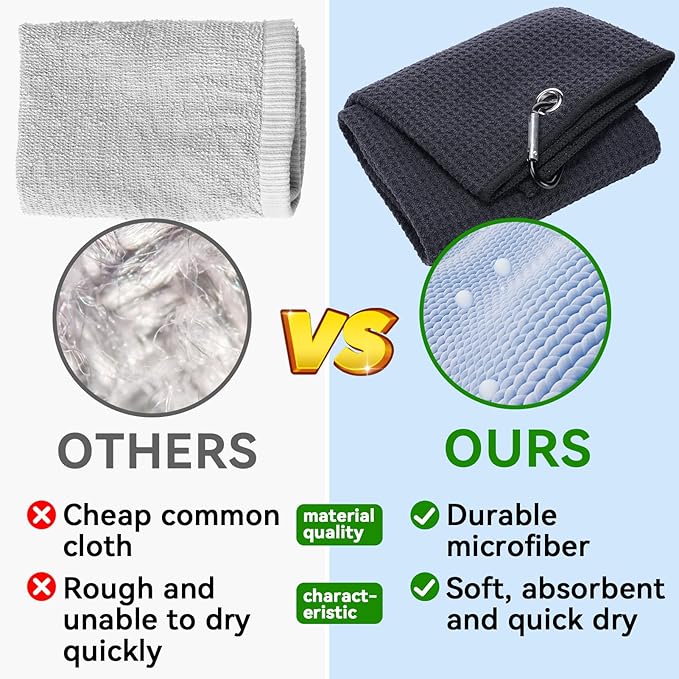 Aulock Golf Towel and Brush Set -16" x24" Microfiber Towels with Clip, Men Cleaning Kit with Golf Club Brush (2 Black Towels + 1 Brush + Golf Divot Tool)