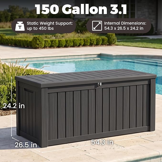 Outdoor Storage Box, 150 Gallon Waterproof Deck Box, Piston-Assisted Resin Trunk - Image 2
