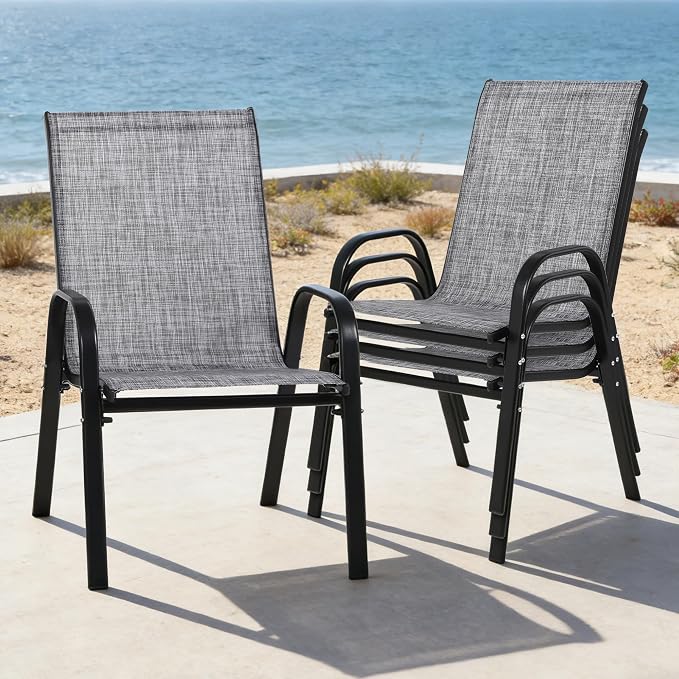 Outdoor Stackable Chairs Set of 4, Textilene Fabric, - Image 2