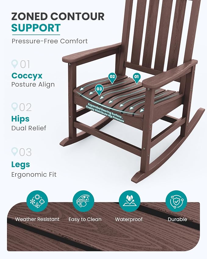 SERWALL Outdoor Rocking Chair, Oversized Rocking Chair - Image 4