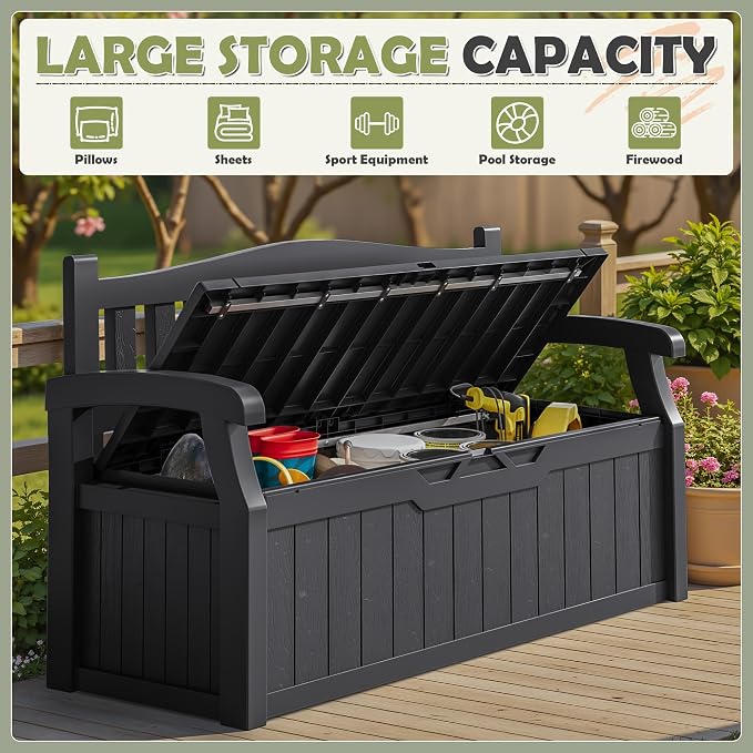 Homall 75 Gallon Outdoor Storage Benches Lockable Deck Box Waterproof | UV - Image 4