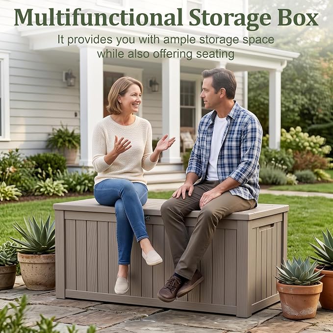 180 Gallon Resin Deck Box, Waterproof Lockable Outdoor Storage Box Container - Image 2