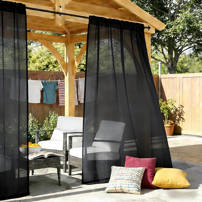 Outdoor Sheer Curtains for Patio Waterproof, 4 Panels Rod Pocket Indoor/Outdoor - Image 2