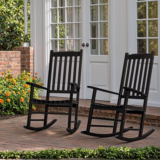 Flamaker Acacia Wood Outdoor Rocking Chairs Set of 2 | Black Rocking Chairs Set - Image 7
