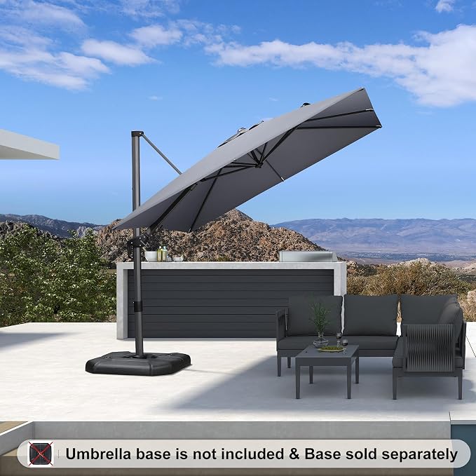 PURPLE LEAF Patio Cantilever Umbrella Left-right Tilting 9' X 9' Light Grey | - Image 2