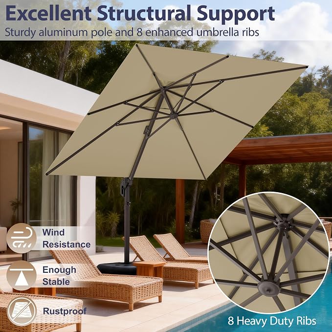 10' X 10' Patio Umbrella Cantilever Outdoor Rectangle Umbrella, Heavy Duty - Image 2