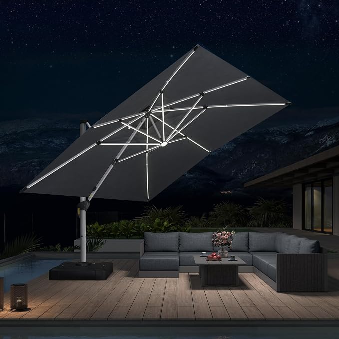 PURPLE LEAF Patio Umbrella 12'X12' Double Top Solar LEDlight, Slate Gray | 7 by PURPLELEAF