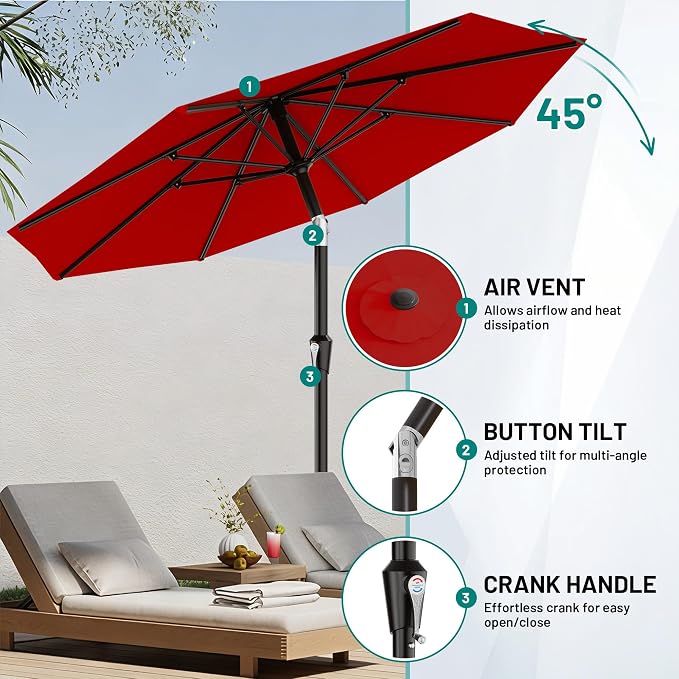 9 FT Patio Umbrella for Outdoor, Outdoor Table Umbrella - Image 5